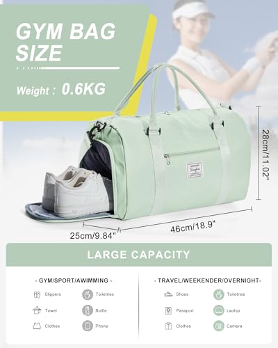 Image of Gym Bag Womens Mens with Shoes Compartment and Wet Pocket Travel Duffel Bag for Women for Plane Sport Gym Tote Bags Swimming Yoga Small Waterproof Weekend Overnight Carry on Bag Hospital Holdalls