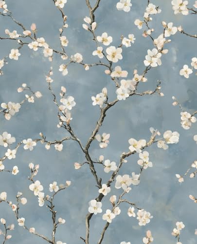 Fvlow Blue Blossoming Branches Peel and Stick Wallpaper 17.4" x 788"