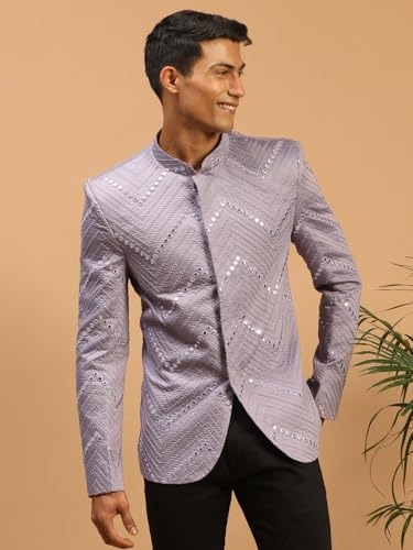 Image of VASTRAMAY Men Mirror Work Jodhpuri Jacket | Viscose Slim Fit Ethnic Wear with Mandarin Collar | Wedding & Festive Indo Western Outfit