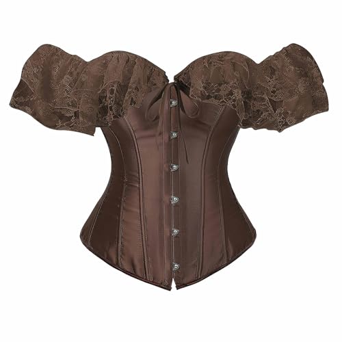 Corsé bustier para mujer sexy de encaje de raso push-up pirata corsé gótico Steampunk Shapewear bustier clásico boda novia corsés grande cintura bustiers ajustable, café, S