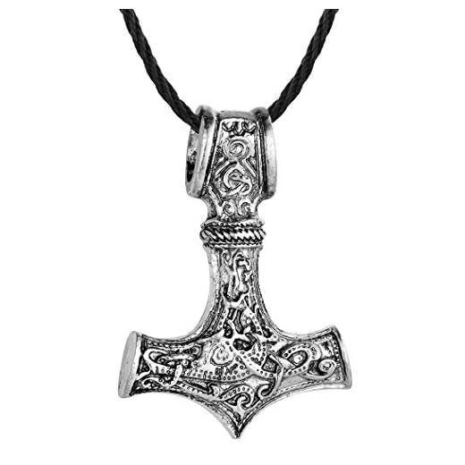 Chandler Collar vintage vikingo nórdico martillo de Thor colgante para hombre plata nudo celta lobo Mjolnir Hip Hop rapero regalo, Nailon Plata