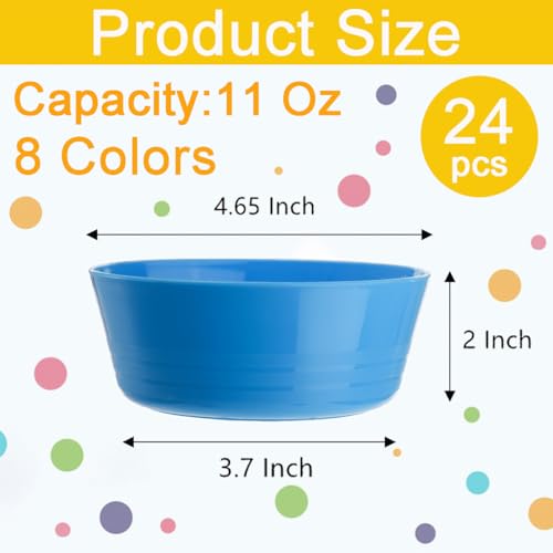 Frcctre 24 Pack Kids Plastic Bowls, 11 Oz Colorful Bowl Set, BPA Free Small Children Bowl Unbreakable Small Snack Cereal Bowls, Dishwasher Safe, 8 Assorted Colors - Image 2