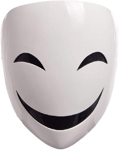 GK-O Anime Bullet Kagetane Hiruko Mask Cosplay Costume Prop Halloween mask | White smiling mask made of durable impact resistant hard ABS plastic. Adult size Features secure strap.