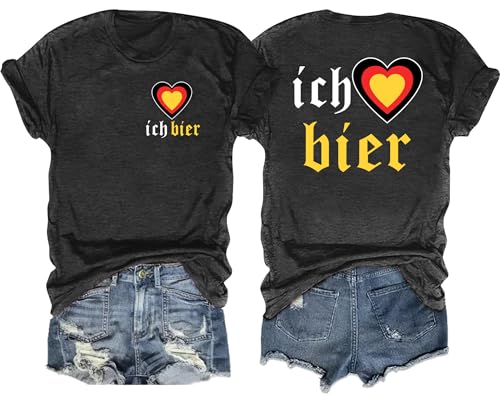 Oktoberfest Shirts Womens Ich Heart Bier Shirt German Oktoberfest Short Sleeve Tops