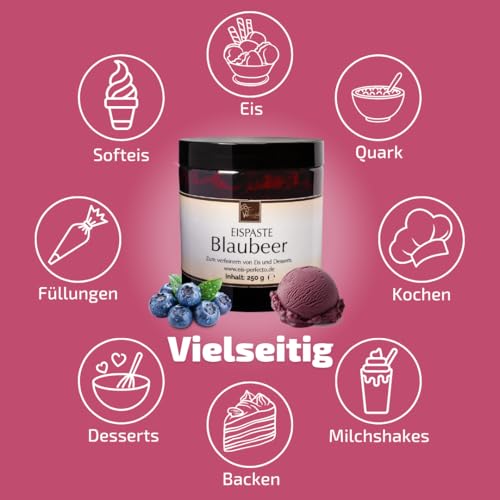 Blaubeer Eispaste Aroma Variegatos Eis Desserts Pralinen Zum Verfeinern von leckerem Eis Getränke Kuchen Kekse Tortencremes Eiscremes uvm. Inhalt 250 g – Bild 5