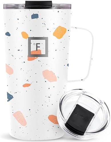 IRON °FLASK Grip Novelty Coffee Mug - Leak Proof, Vacuum Insulated Stainless Steel Bottle, Double Walled, Thermo Travel, Hot Cold, Water Metal Canteen - Terrazzo, 16 Oz - Classic Bottom