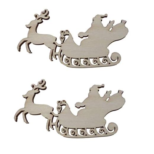 Syntego Renne rustique en bois avec père noël sur traîneau, décoration artisanale en bois, 10 pièces