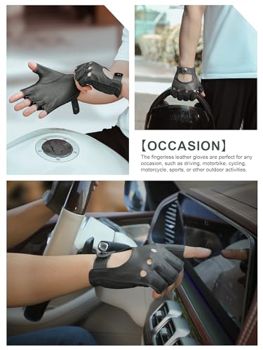 Image of GSG Men's Fingerless Leather Driving Gloves, Half Finger, lambskin | Half Finger Design, Breathable Comfort,Driving, Motorcycle Riding, Racing, Cycling, Daily Wear