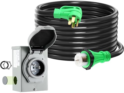 Gisafai 50 Amp 20FT Generator Cord and Pre Drilled Power Inlet Box Compatible with NEMA 14-50P to SS2-50R 125/250V Locking Connector with SS2-50P Generator Inlet Box to House, ETL Listed