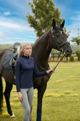 Equinate Damen Funktionsshirt Glide - leichtes Langarmshirt für Reitsport und Training - atmungsaktiv elastisch und angenehm weich auf der Haut XS Navy