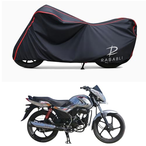Image of Waterproof Bike Body Cover Compatible for | Mahindra Pantero SS | Taffeta Fabric, Red Piping Design, Bottom Elastic Fit | Dustproof, Sun UV & Rain Protection for All Bikes