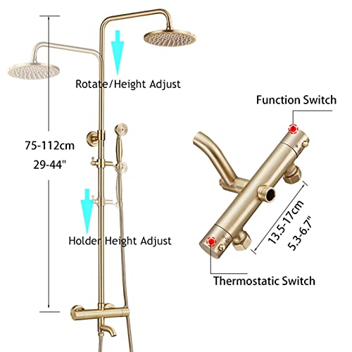 Robinet de douche thermostatique or brossé anti-brûlure à double commande