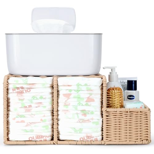 Klippehop Diaper Caddy Organizer, Hand Rattan Nursery Storage Basket for Baby Essentials, Baby Changing Table Organizer Perfect Nursery Assistant (Natural Woven, M)