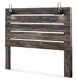 Signature Design by Ashley Drystan Rustic Panel Headboard ONLY with USB Charging Stations, King, Brown