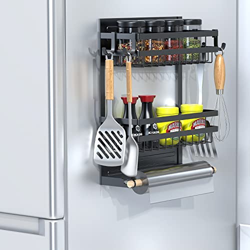 Misounda Magnetic Spice Rack For Refrigerator, 2-Layer Pack Magnetic Shelf For Refrigerator And Microwave Oven, Magnetic Rack, Space Saving Kitchen Refrigerator Shelves #TOP23