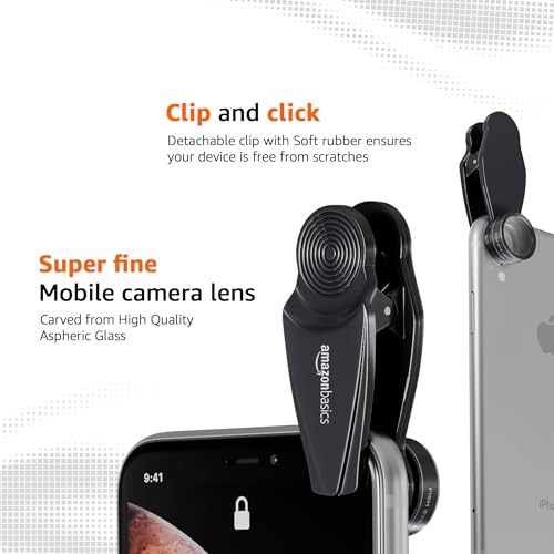 Image of Amazon Basics 3 in 1 Mobile Camera Lens Kit | Super Wide Angle Lens | 198 Fisheye |15X Macro Lens