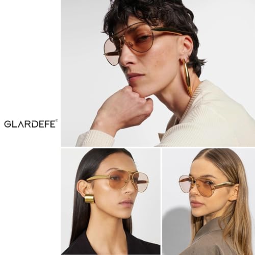 Retro Aviator Sunglasses for Women Men - Oversized 70s Vintage Trendy Gold Metal Avaitors Sun Glasses2