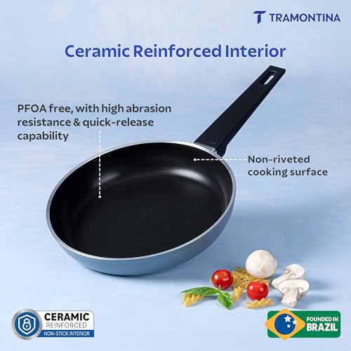 Image of TRAMONTINA Aura Frypan 20cm | Reinforced Ceramic Non-Stick Cookware | Quick & Even Heating | Low-Oil Cooking | Bakelite Handle | Induction & Gas Compatible | Blueberry.