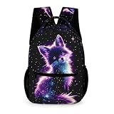 GNEW Galaxy Fox Backpack Cute Backpack for Kids, Fox in Pink Purple Galaxy Starry Stars School Backpack, Universe Animal Bookbag Elementary Middle High School Backpack,16.5 Inch