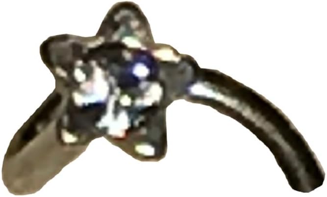 (2 Pieces 20g (0.8mm) Nose Screw with Star Top Clear CZ Middle (316L) Surgical Steel, Nickle Free