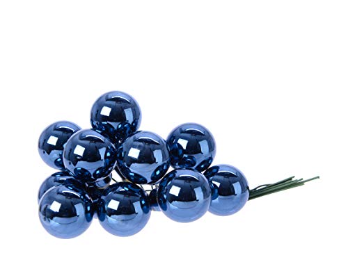Christmas-Decorations Lot de 12 mini boules de Noël en verre en forme de grappe Bleu foncé 2 cm