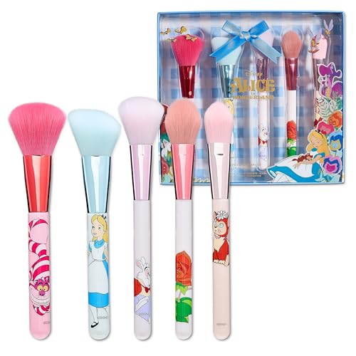 Disney Alice 5PC Premium Makeup Brush All-over Highlighter Concealer and Eyeshadow Brush for women and girls by Belle Maison