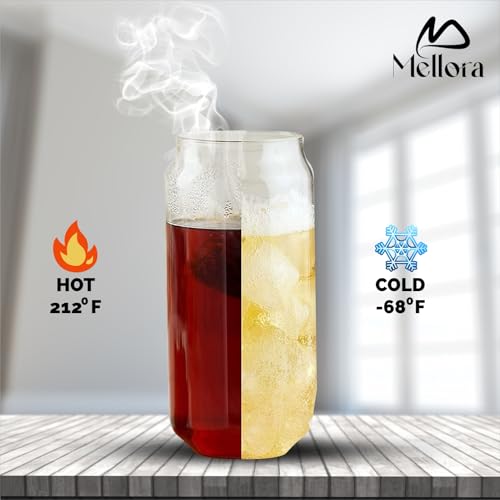 Image of MELLORA Can Shape Glass Tumbler with Straw - 540ml | Stylish Sipper for Mocktails & Cocktails Drinks | Perfect for Summer Travel Essential, Outings & Daily Use - Transparent