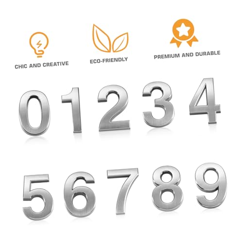 VOSAREA 10 Stücke Tür Zahlen, 0-9 Hausnummer 3D Türnummer Selbstklebende Nummern Briefkasten Zahlen Adresse Zeichen Hausnummer für Haus Büro Hotel, Silber
