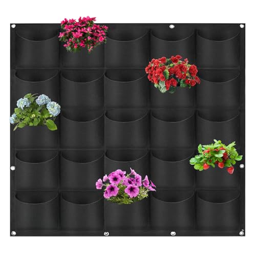 Hillylolly Sac à Plantes Mural, 25 Poches Sacs de Culture Muraux, 100 x 100 cm, Sac de Plantation Suspendu Pot de Fleurs Mural Extérieur, Sac à Plantes Mural en...