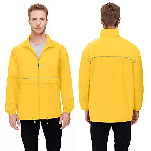 Tiheen Men's Rain Jacket Waterproof Raincoat Hooded Packable Lightweight Rain Clothing(Yellow-M) #TOP2