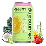 Be Amazing Greens Drink, Pink Lemonade, Vitamin Drinks With 10 Organic Fruits and Vegetables, Coconut Water, Vitamin C, and Prebiotic Fiber, 25 Calories, Low Sugar, Vegan and Gluten Free, 8 Pack