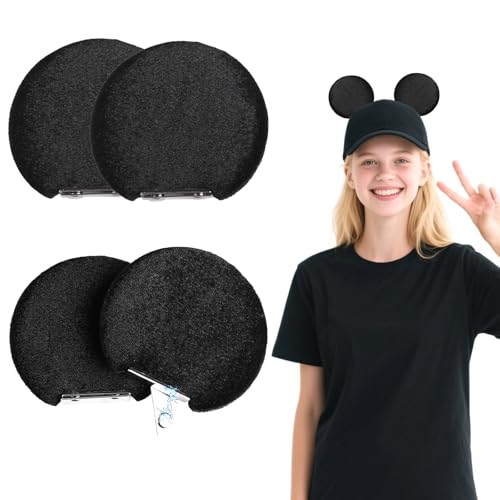 SDGCMNY 4 Pcs Magnetic Mouse Ears for Families in Theme Parks & Halloween, Christmas Parties. Detachable Ear Clips, Hat Accessories Decor Gift for Baseball Caps, Trucker Hats, Hoodies, Black