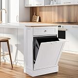 Spurgehom 13 Gallon Tilt Out Trash Cabinet Kitchen Waste Bins,Free Standing Laundry Hamper with Hide