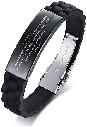 PJ JEWELLERY to My Son Gift from Mom Always Remember Silicone Bracelets Love Saying to Son for Birthday Graduation Anniversary Inspirational Gift for Men Boy