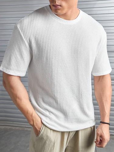 Image of Streetwear Dot Waffle Popcorn Round Neck Cotton Tshirt for Men