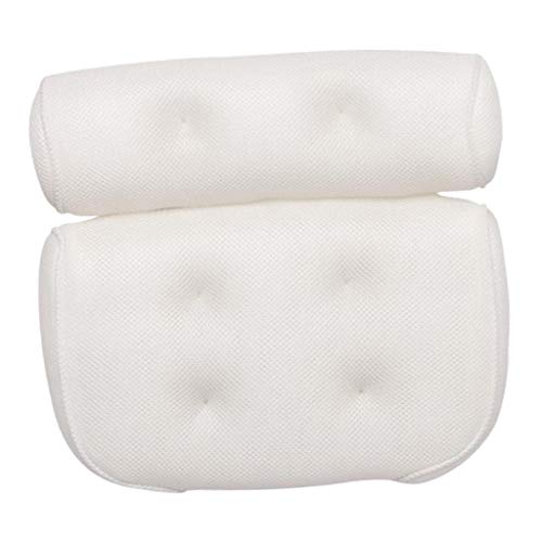 Baoblaze Almofada De Banho Spa Com 4 Ventosas De Aperto Almofada De Banheira Pescoço Encosto Branco
