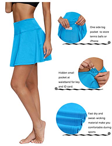 BLEVONH Women's Tennis Skort Active Pleated Skirts with Pocket for Running Golf Blue S - Thumbnail 3