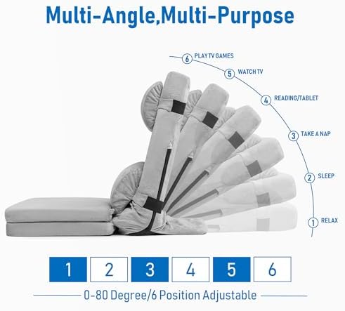 TOPSKY Adjustable Bed Wedge Pillow with Backrest, 6 Reclining Positions and Memory Foam, Wide Seat for Post Surgery, Reading, Sitting and Sleeping for Bed and Sofa (Khaki, 21.65" Wide)
