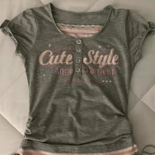 Image of Kawaii Cutecore Harajuku Y2k 2000s Tops Summer Preppy Aesthetic Alt Goth Emo Short Sleeve Graphic Tees