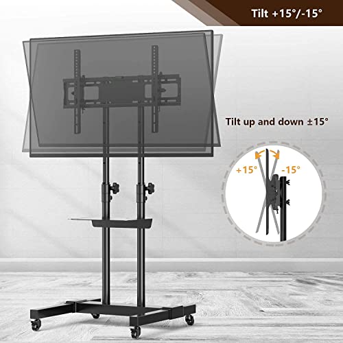 Mobile Tv Stand Rolling Tv Cart Floor Stand With Mount On Lockable Wheels Height Adjustable Shelf For 32-80 Inch Tv Stand Flat Screen Or Curved Tvs Monitors Display Trolley Loading 110 Lbs #TOP6