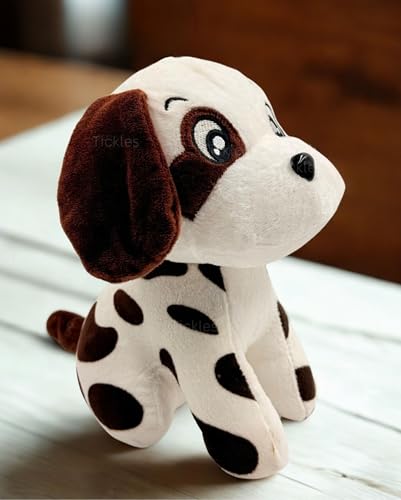 Image of Tickles Cute Sitting Puppy Dog Soft Stuffed Plush Animal Toy for Kids Boys & Girls Birthday Gift (Color: White & Brown Size: 20 cm)
