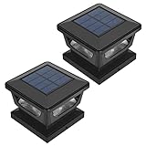 FVTLED ソーラーポストキャップライト 屋外 2個パック ソーラーポストライト テラス フェンス デッキ ガーデン装飾 IP65 防水 高輝度 クールホワイト 6500K LED照明 3x3 4x4 木製ポストに対応 (ブラック)