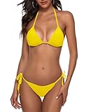 Zuvebamyo Women Two Piece Bikini Swimsuit Sexy Bathing Suits Halter Triangle Tops String Bikini Sets Yellow S