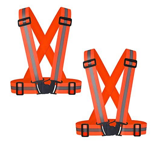 Dairzitv 2 pcs Reflective Vest, Adjustable High Visibility Reflective Safety Straps Gear for Outdoor Jogging, Cycling, Walking, Riding and Pet Walking