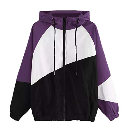 Deelin 2019 - Sudadera con capucha para mujer, manga larga, con cremallera, para otoño Negro Morado ( L