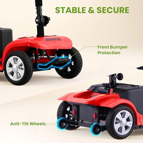 Image of Mobility Scooter for Seniors, Mobility Scooters for Adults, Powered Mobility Scooters, Foldable Motorized Electric Scooter for Adult, Lightweight Folding Electric Wheelchair, Load 300Lbs (R100 Red)