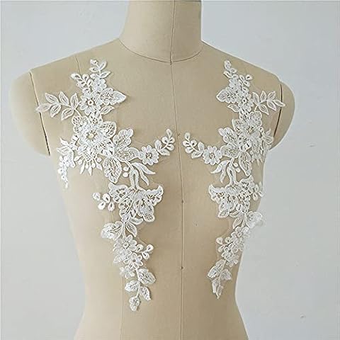Bene Omnia Corded Embroidery Floral Lace Applique Off White Lace Patch for Bridal Wedding Dress Veil Craft Projects Mirror Pair Cover
