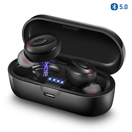 Casques Bluetooth Nouveaux écouteurs Intra-Auriculaires stéréo sans Fil Bluetooth avec étui de Chargement Portable pour iOS et Android (Noir-1)