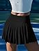 PINSPARK Pleated Athletic Skirts for Women Tummy Control Tennis Skirt with Shorts Underneath Golf Mini Skort with Pocket，Black M
