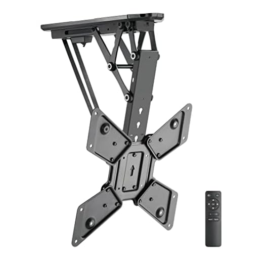 Mount-It Motorized Ceiling TV Mount With Remote, Electric Flip Down Pitched Roof Mount Fits 32, 37, 40, 47, 50 and 55 Inch Flat Screen TVs and Monitors, black